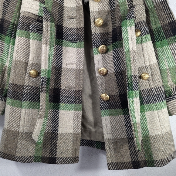 Juicy Couture Y2K Wool Plaid Coat with Faux Fur Collar Belted Gold Buttons Sz P - Picture 6 of 16